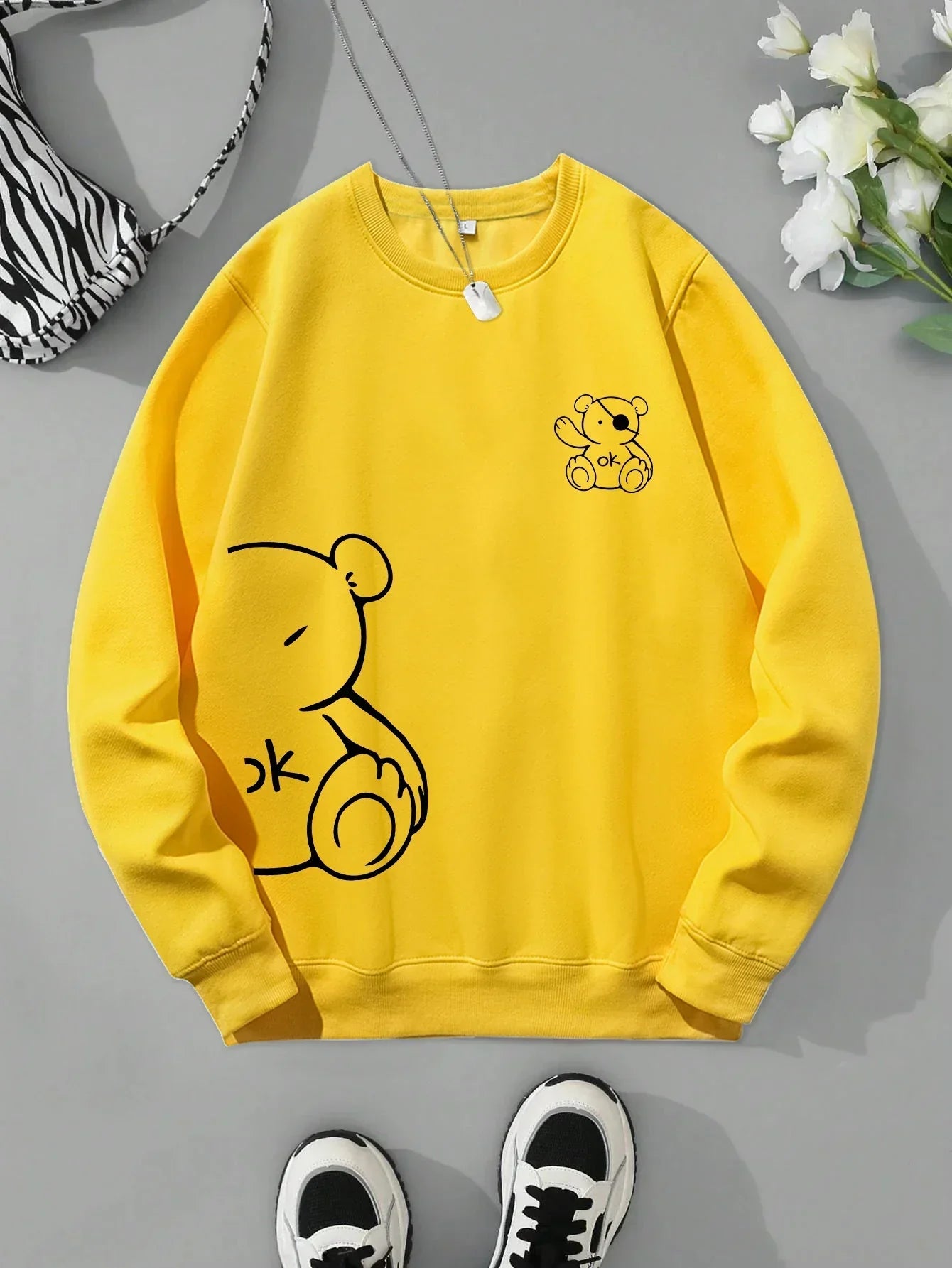 Unisex Cat Sweater – Minimalist Oversized Sweater with Cat Line Print